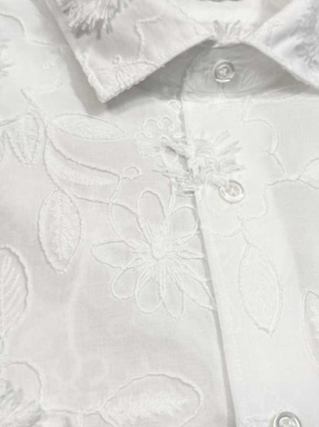 Poggianti Shirts Poggianti - White Floral Tonal Embroidered Shirt