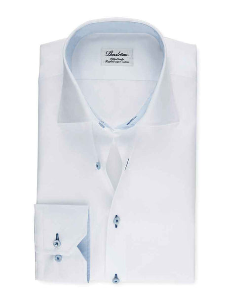 Stenströms Shirts Stenströms - Fitted Body Shirt With Contrast Trim - Colour White
