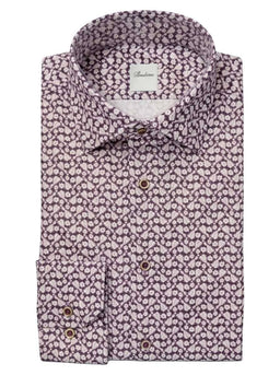 Stenströms Shirts Stenströms - Floral Print Purple Cotton Twill Shirt