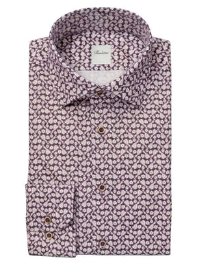 Stenströms Shirts Stenströms - Floral Print Purple Cotton Twill Shirt