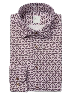 Stenströms Shirts Stenströms - Floral Print Purple Cotton Twill Shirt