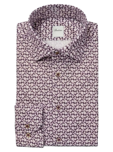 Stenströms Shirts Stenströms - Floral Print Purple Cotton Twill Shirt