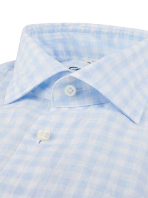 Stenströms Shirts Stenströms - Light Blue Check Linen Shirt