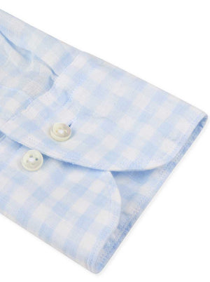 Stenströms Shirts Stenströms - Light Blue Check Linen Shirt