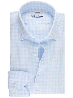 Stenströms Shirts Stenströms - Light Blue Check Linen Shirt