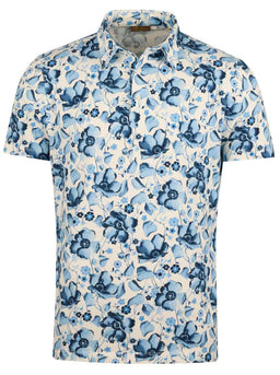 Stenströms Shirts Stenströms - Light Blue Floral Print Polo Shirt