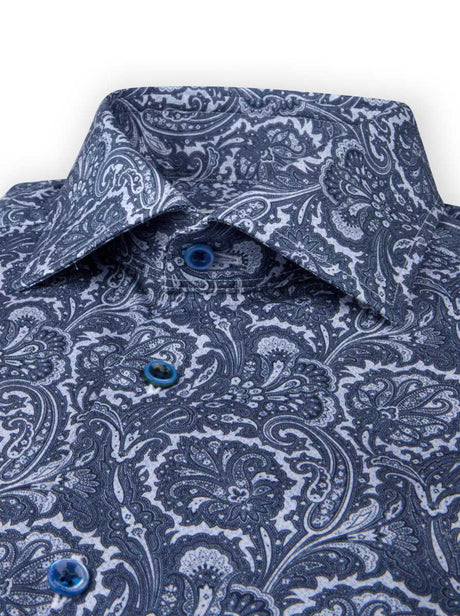 Stenströms Shirts Stenströms - Shirt - Blue Paisley Cotton Twill Shirt