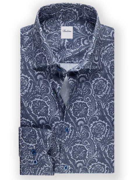 Stenströms Shirts Stenströms - Shirt - Blue Paisley Cotton Twill Shirt