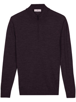 Thomas Maine Knitwear & Jumpers Thomas Maine - 1/4 Zip Aubergine Merino Wool Jumper