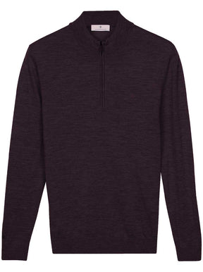 Thomas Maine Knitwear & Jumpers Thomas Maine - 1/4 Zip Aubergine Merino Wool Jumper