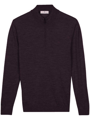 Thomas Maine Knitwear & Jumpers Thomas Maine - 1/4 Zip Aubergine Merino Wool Jumper