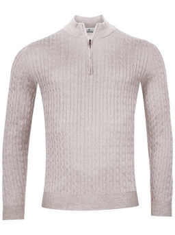 Thomas Maine Knitwear & Jumpers Thomas Maine - 1/4 Zip Beige Cashmere/Wool Cable Jumper