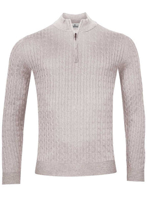Thomas Maine Knitwear & Jumpers Thomas Maine - 1/4 Zip Beige Cashmere/Wool Cable Jumper
