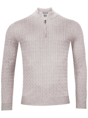 Thomas Maine Knitwear & Jumpers Thomas Maine - 1/4 Zip Beige Cashmere/Wool Cable Jumper