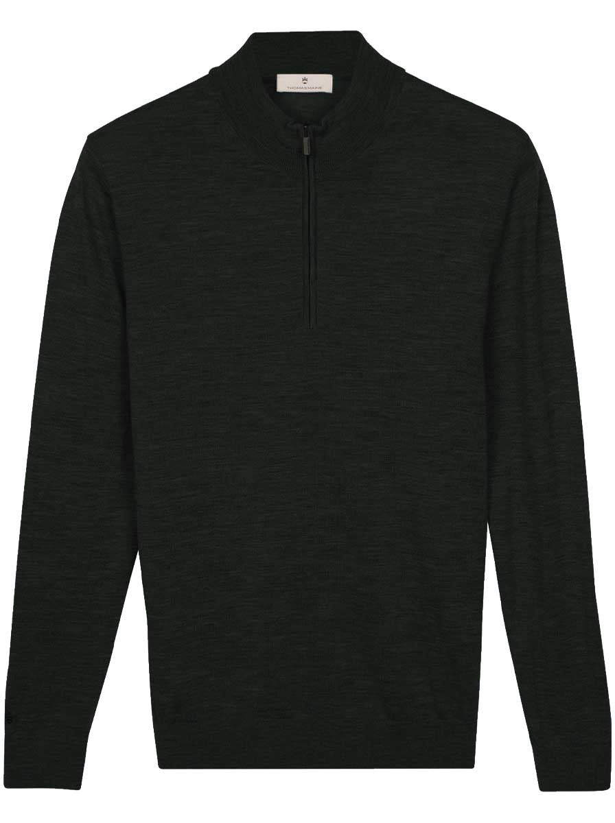 Thomas Maine Knitwear & Jumpers Thomas Maine - 1/4 Zip Dark Green Merino Wool Jumper