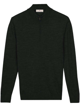 Thomas Maine Knitwear & Jumpers Thomas Maine - 1/4 Zip Dark Green Merino Wool Jumper