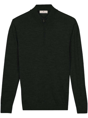 Thomas Maine Knitwear & Jumpers Thomas Maine - 1/4 Zip Dark Green Merino Wool Jumper