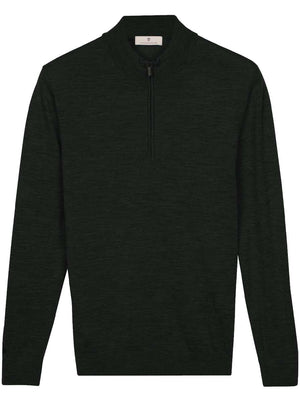 Thomas Maine Knitwear & Jumpers Thomas Maine - 1/4 Zip Dark Green Merino Wool Jumper