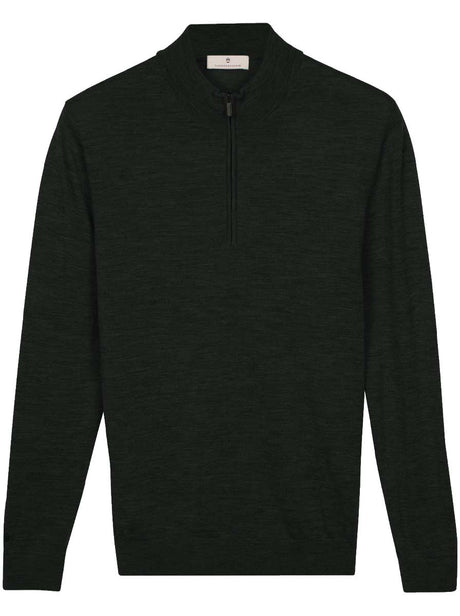Thomas Maine Knitwear & Jumpers Thomas Maine - 1/4 Zip Dark Green Merino Wool Jumper