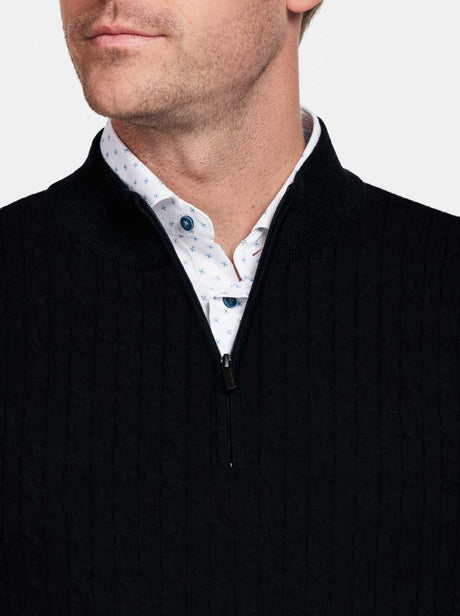 Thomas Maine Knitwear & Jumpers Thomas Maine - 1/4 Zip Navy Cashmere/Wool Cable Jumper
