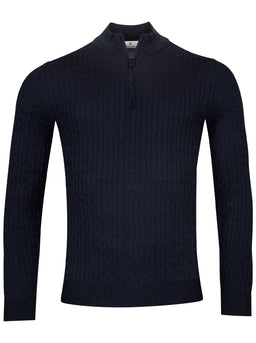Thomas Maine Knitwear & Jumpers Thomas Maine - 1/4 Zip Navy Cashmere/Wool Cable Jumper