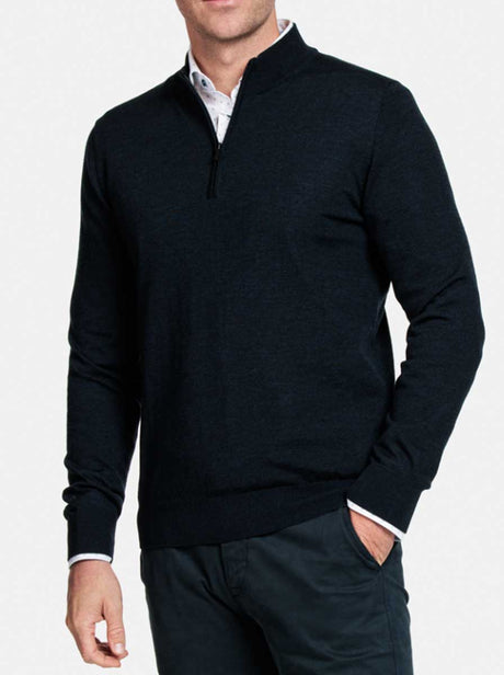 Thomas Maine Knitwear & Jumpers Thomas Maine - 1/4 Zip Navy Merino Wool Jumper
