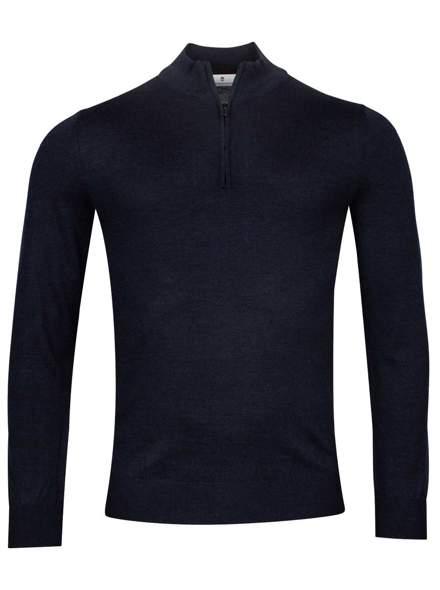 Thomas Maine Knitwear & Jumpers Thomas Maine - 1/4 Zip Navy Merino Wool Jumper