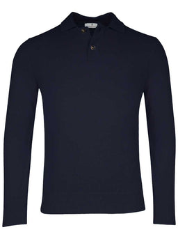 Thomas Maine Knitwear & Jumpers Thomas Maine - Long Sleeve Navy Lambs Wool Polo
