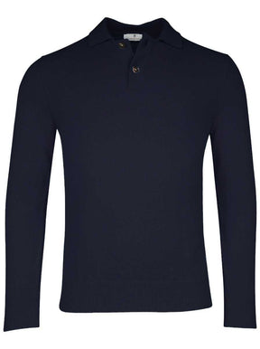 Thomas Maine Knitwear & Jumpers Thomas Maine - Long Sleeve Navy Lambs Wool Polo