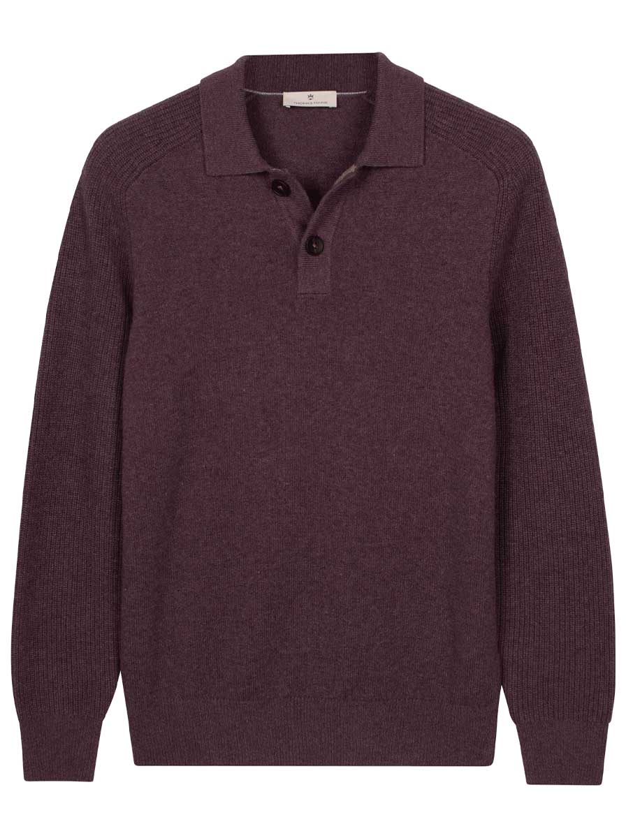 Thomas Maine Knitwear & Jumpers Thomas Maine - Long Sleeve Purple Lambs Wool Polo