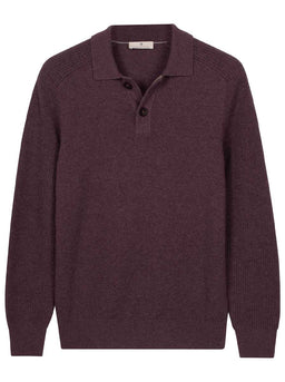 Thomas Maine Knitwear & Jumpers Thomas Maine - Long Sleeve Purple Lambs Wool Polo