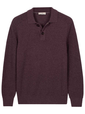 Thomas Maine Knitwear & Jumpers Thomas Maine - Long Sleeve Purple Lambs Wool Polo