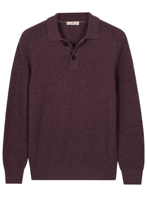 Thomas Maine Knitwear & Jumpers Thomas Maine - Long Sleeve Purple Lambs Wool Polo