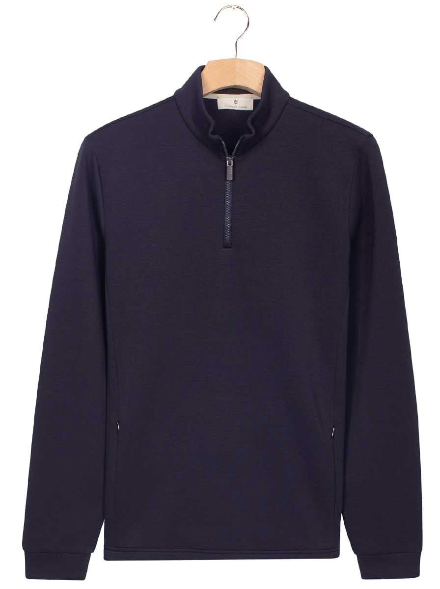 Thomas Maine Knitwear & Jumpers Thomas Maine - Sweatshirt 1/4 Zip Navy Cotton Blend