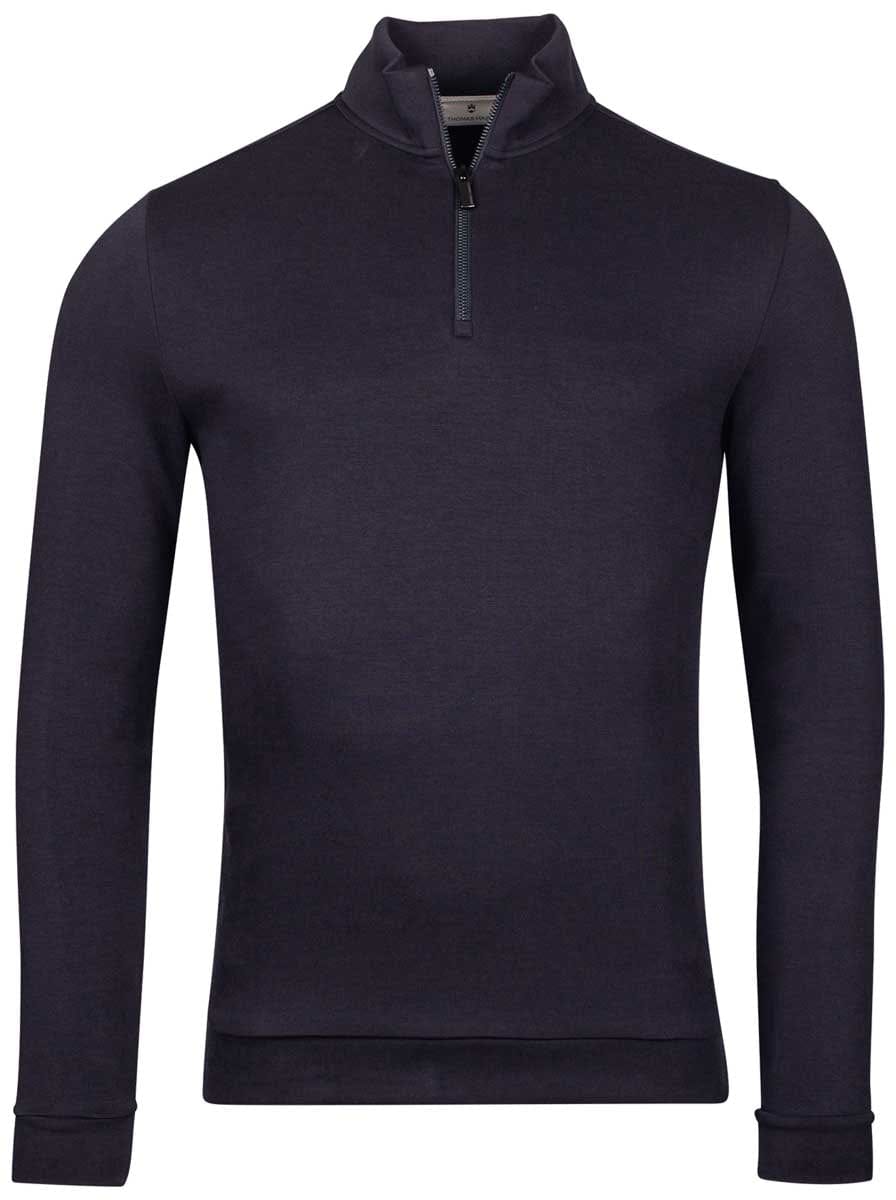 Thomas Maine Knitwear & Jumpers Thomas Maine - Sweatshirt 1/4 Zip Navy Cotton Blend