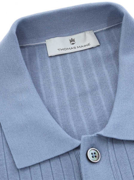 Thomas Maine Polo & T-Shirts Thomas Maine - Full Button Polo in Light Blue