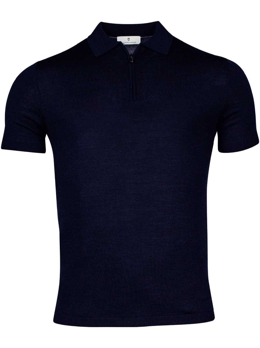 Thomas Maine Polo & T-Shirts Thomas Maine - Technical Polo with Zip in Navy