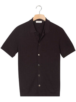Thomas Maine Short Sleeve Shirts Thomas Maine - Ribbed Knitted Chocolate Short Sleeve Shirt