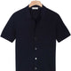 Thomas Maine Short Sleeve Shirts Thomas Maine - Ribbed Knitted Navy Short Sleeve Shirt