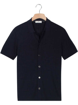 Thomas Maine Short Sleeve Shirts Thomas Maine - Ribbed Knitted Navy Short Sleeve Shirt