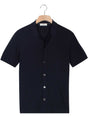 Thomas Maine Short Sleeve Shirts Thomas Maine - Ribbed Knitted Navy Short Sleeve Shirt