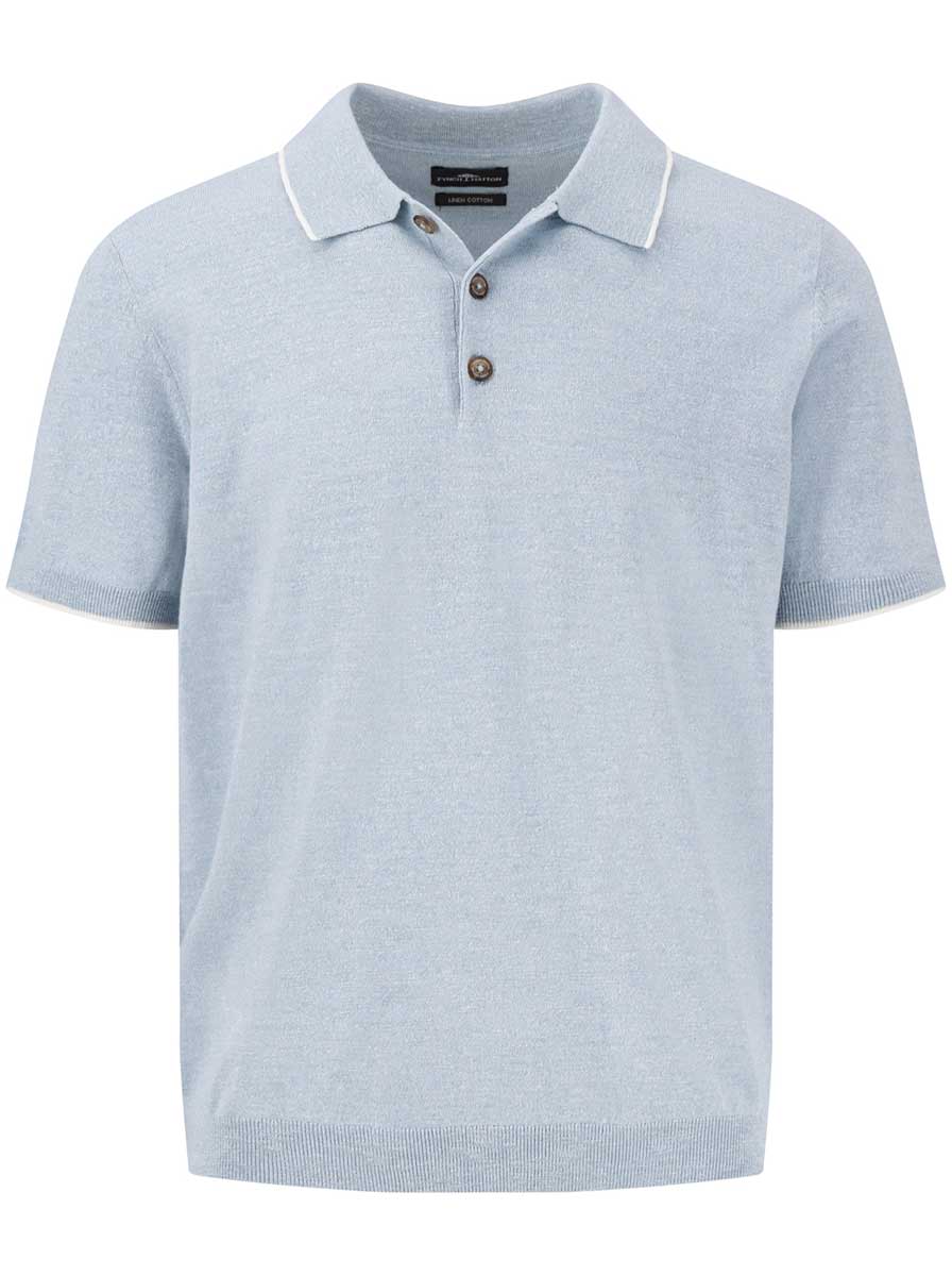 Fynch Hatton - Cotton/Linen Knitted Sky Polo Shirt