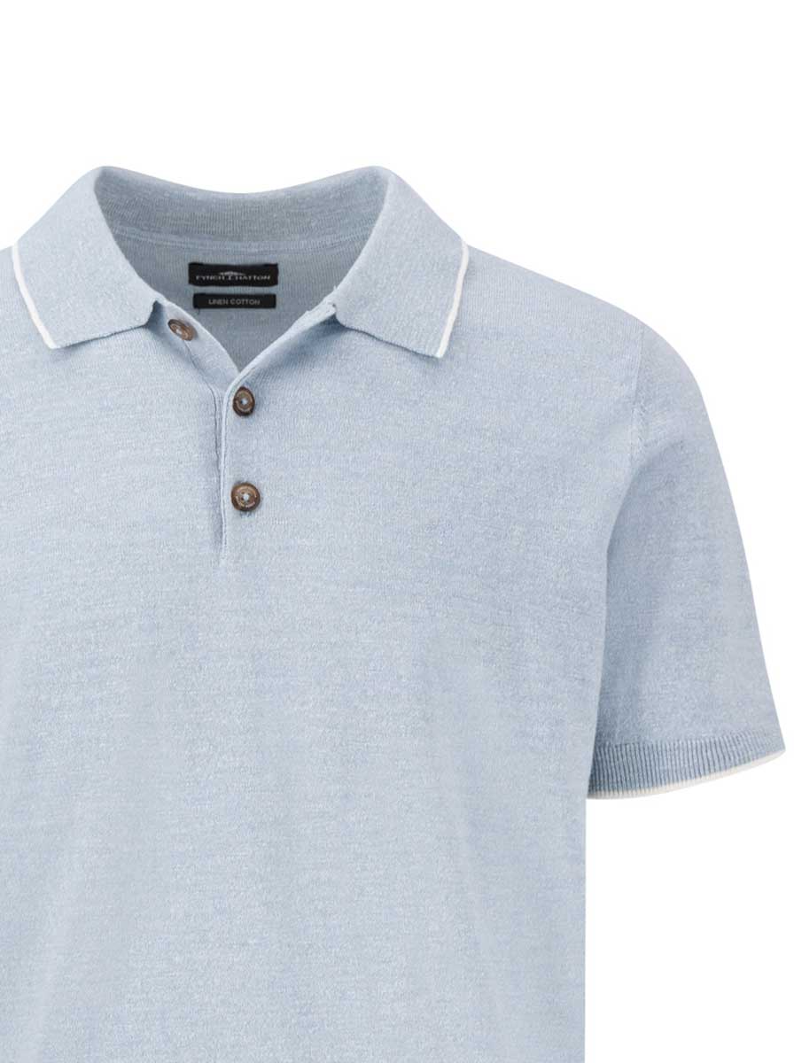 Fynch Hatton - Cotton/Linen Knitted Sky Polo Shirt