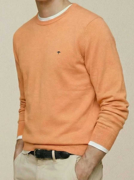 Fynch Hatton Knitwear & Jumpers Fynch Hatton - Crew Neck Superfine Cotton Tangerine Jumper