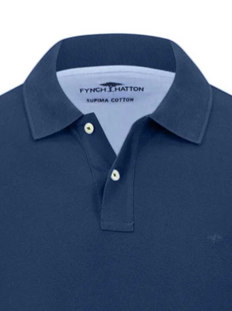 Fynch Hatton - Premium Cotton Blue Long Sleeve Polo