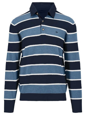 Fynch Hatton - Premium Cotton Striped Blue Rugby Shirt