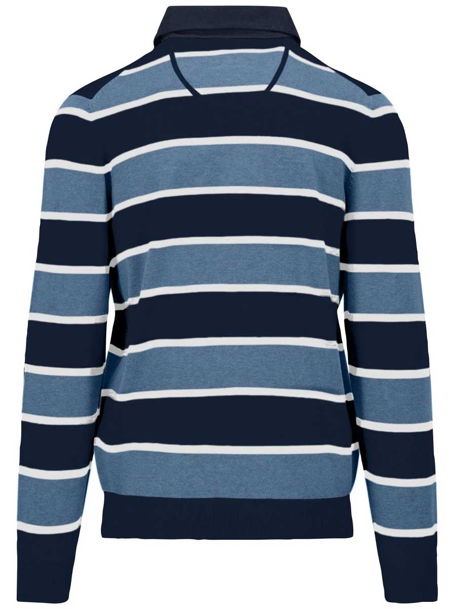 Fynch Hatton - Premium Cotton Striped Blue Rugby Shirt