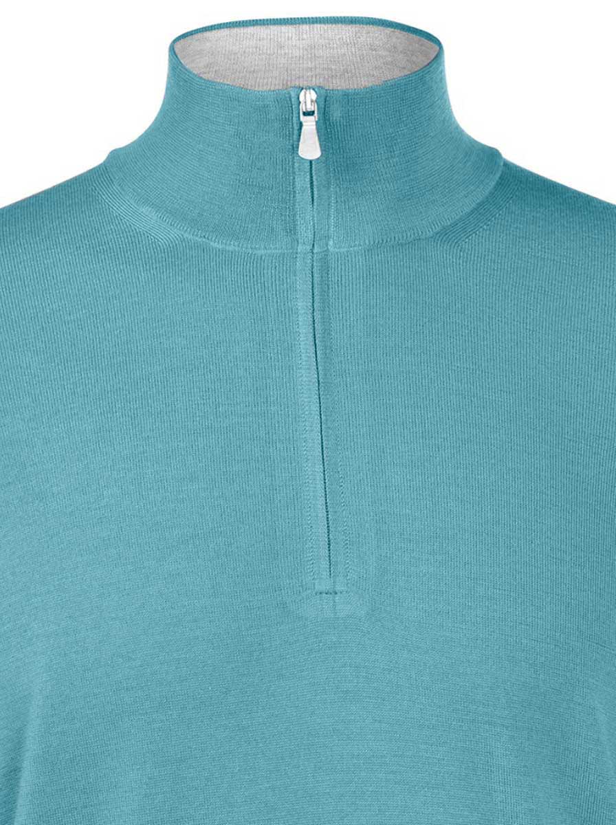 Gran Sasso - Merino Wool Quarter Zip Turquoise Knitwear