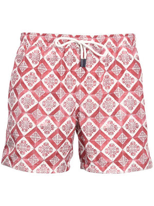 Gran Sasso - Swimming Shorts Red Tile Print