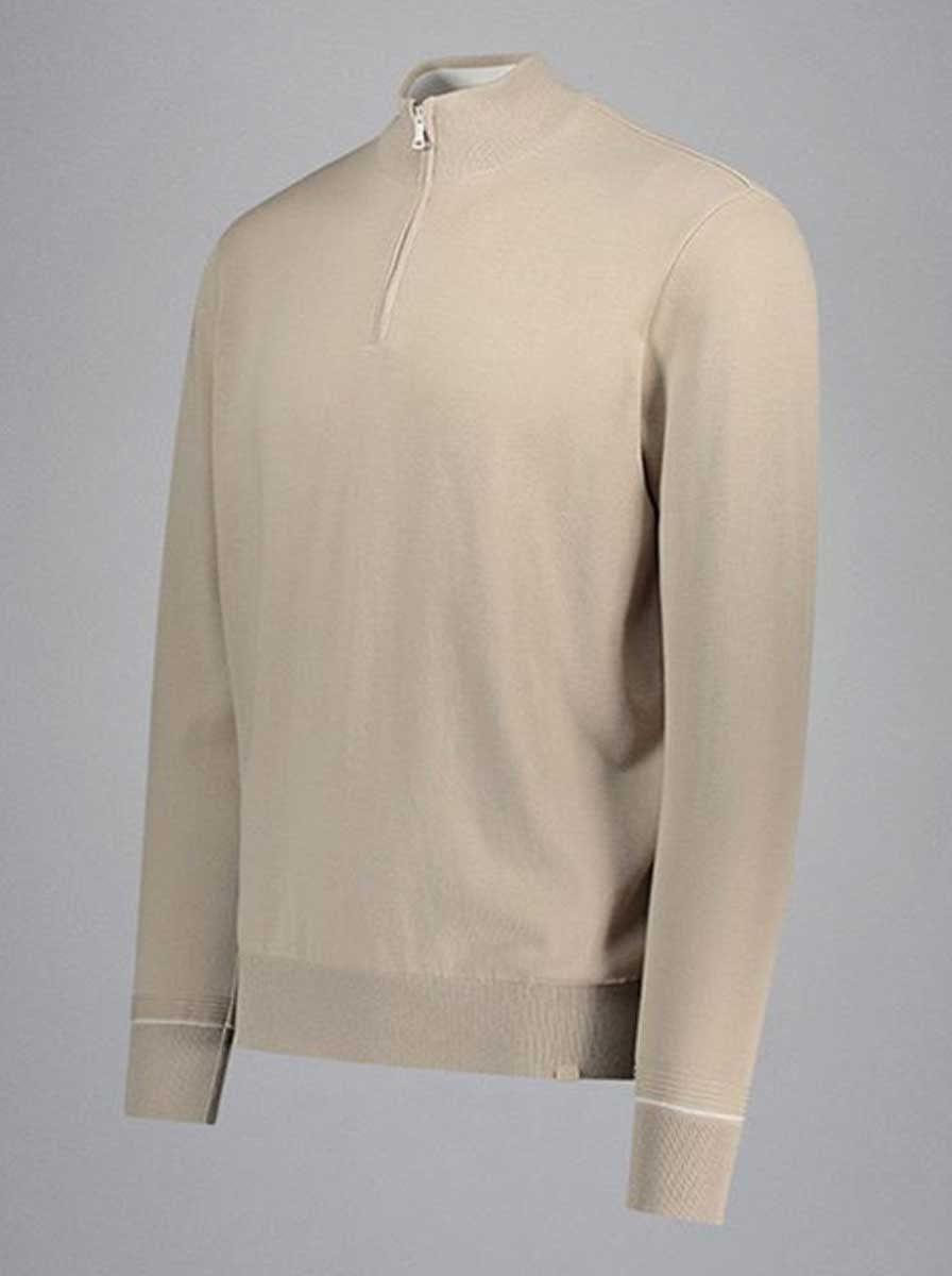 Paul & Shark - Fresco Cotton Quarter Zip Beige Sweater